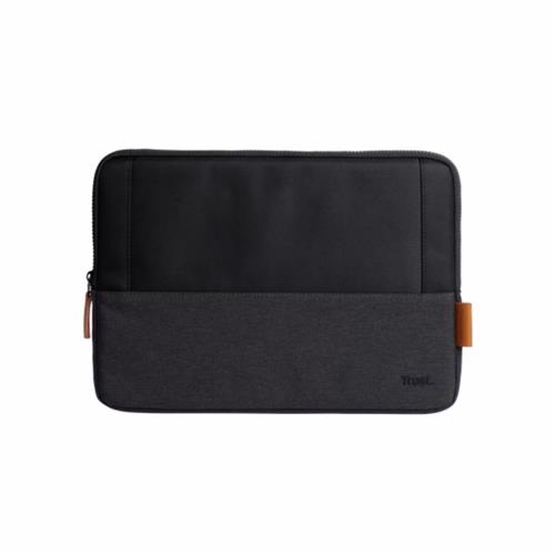 Capa para notebook Trust Lisboa 13.3", Ecológica, Leve, Fina, Proteção Acolchoada, Fechamento em Zíper, Interior Macio, Sustentável, Preto