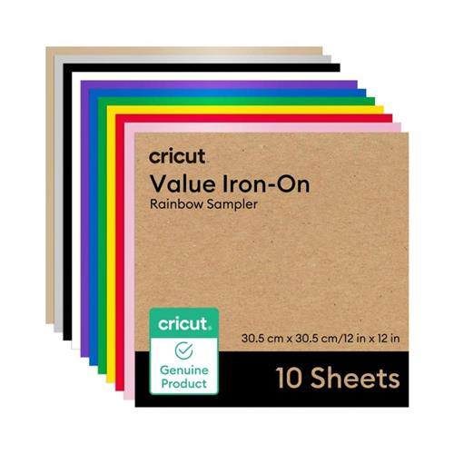 Cricut Value Iron-On, Rainbow Sampler (30,5 cm x 30,5 cm, 10 folhas) – HTV (vinil de transferência por calor)