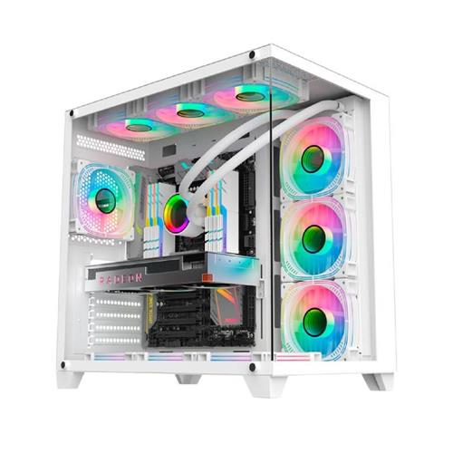 Gabinete Gamer K-Mex Ghost Shark CG-W2J1, Aquário, Mid Tower, Vidro Temperado, Sem Fonte, Sem Fan, Branco