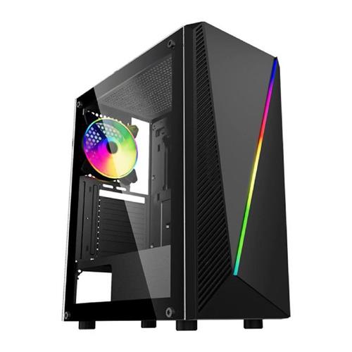 Gabinete Gamer K-Mex Master Yaiba 1 CG-05AA, Rainbow, Mid Tower, Vidro Temperado, Fan 120mm, ATX, mATX, ITX, Preto