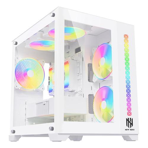 Gabinete Gamer New Hero Majesty, RGB, Mid Tower, Vidro Temperado, Sem Fonte, Sem Fan, Branco