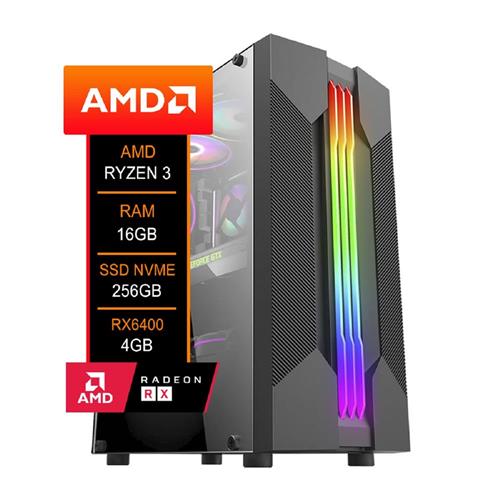 PC Gamer AMD, Ryzen 3 4100, RX6400 4GB, 16GB DDR4 (2x8GB), SSD 256GB NVMe