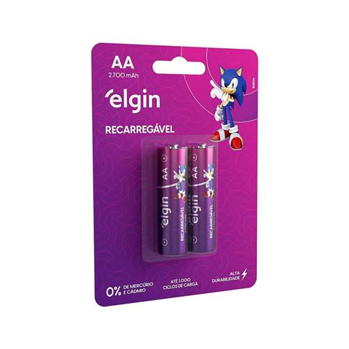 Pilha Recarregável Elgin 2700mAh, Tipo AA, 2700mAh, Kit Com 2 Unidades