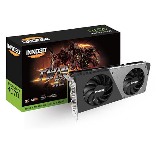 Placa de Vídeo INNO3D GeForce RTX 4070 Twin X2, 12GB, GDDR6X, 192-Bit, Preto