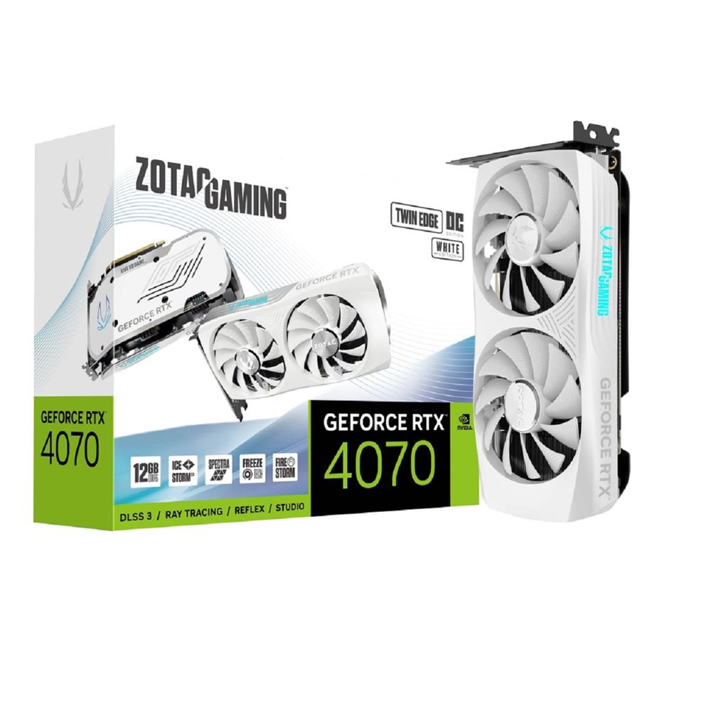 Placa de Vídeo Zotac RTX 4070 Twin Edge OC White Edition, 12 GB, GDDR6, 192 Bit - ZT-D40740Q-10M