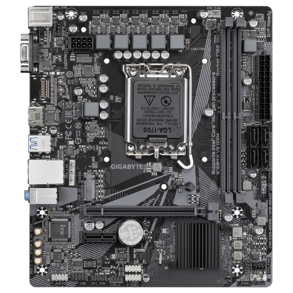 Placa-Mãe Gigabyte, B760M K V2 DDR, LGA1700, B760, 64GB, M.2 NVMe PCIe 3.0, Micro ATX