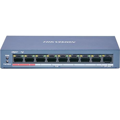 Switch Hikvision DS-3E0109P-E/M(B), 8 Portas, PoE, Fast, Metal, Azul