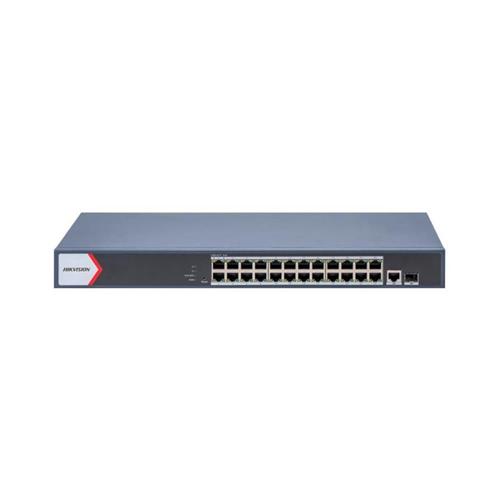 Switch PoE inteligente Hikvision DS-3E1526P-EI, 24 portas Gigabit PoE/af-at + uplink fibra, 370 W, Cinza