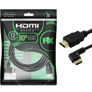 Cabo HDMI 2.0 4K PIX 3 Metros  Plug 90 Graus - 018-3323
