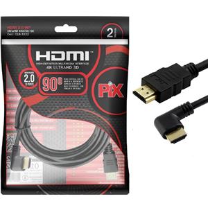 Cabo HDMI 2.0 4K PIX 2 Metros 19 Pinos Plug 90°  018-3322

