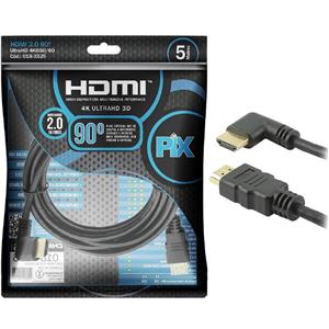 Cabo HDMI 2.0 4K PIX 5 Metros 19 Pinos Plug 90°  018-3322
