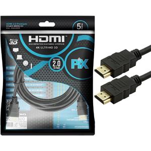 Cabo HDMI 2.0 4K PIX 5 Metros 19 Pinos - 018-2225 PIX 
