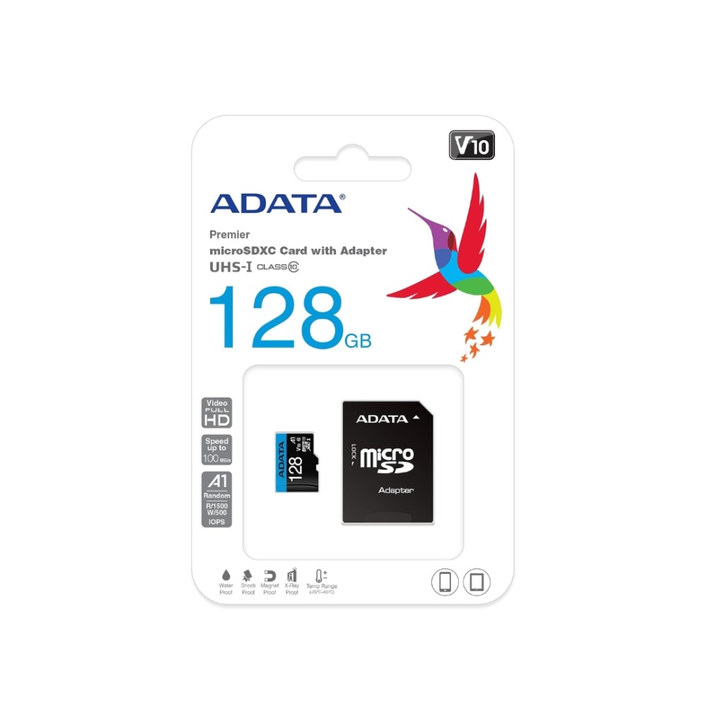 Cartão de Memória MicroSDXC , ADATA Premier , 128GB , UHS-I , Classe 10 , A1 , V10 , com Adaptador SD
