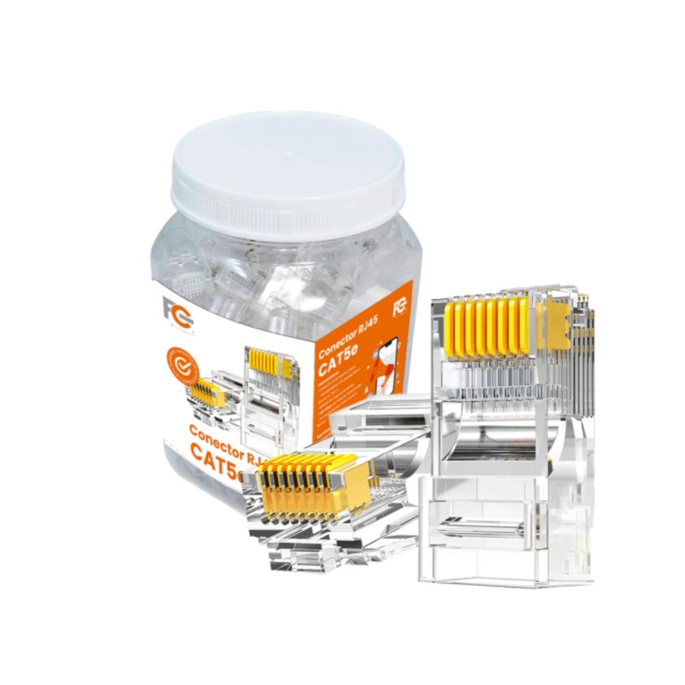 Conector RJ45 Cat5e , FC Fontes , 8 Vias , 100 MHz , Até 1 Gbps , PoE 802.3af/at , Transparente , FCRJ45T5N