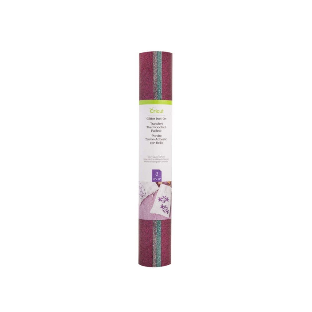 Vinil Termocolante com Glitter , Cricut , Glitter Iron-On Glam Squad , 3 Folhas , 30,5 × 30,5 cm , Transferência por Calor , 2004501