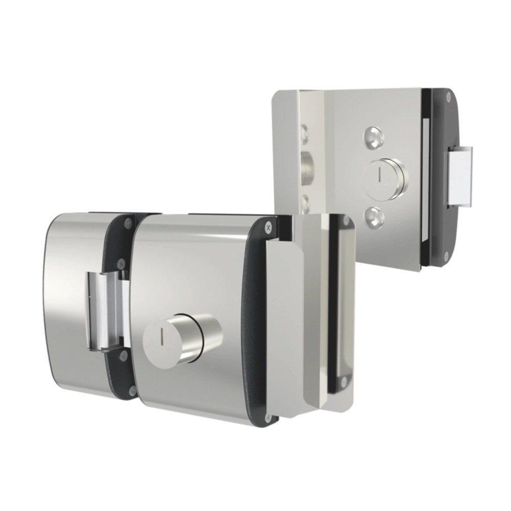 Fechadura Elétrica para Porta de Vidro AGL , 2 Cilindros , 12V DC , Vidro com Rasgo 1 Folha , Prata , PV200R1I