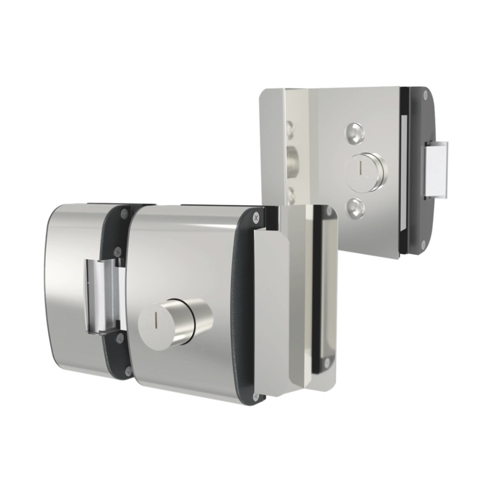 Fechadura Elétrica para Porta de Vidro AGL , 2 Cilindros , 12V DC , IP64 , Prata ,  PV200R2I