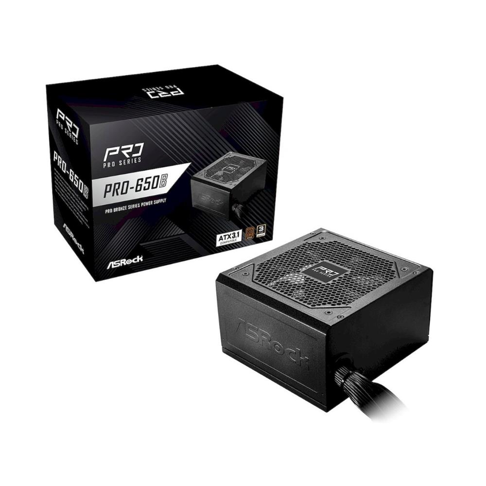 Fonte ASRock PRO-650B , 650W , PFC Ativo , 80 Plus Bronze , ATX , Preto