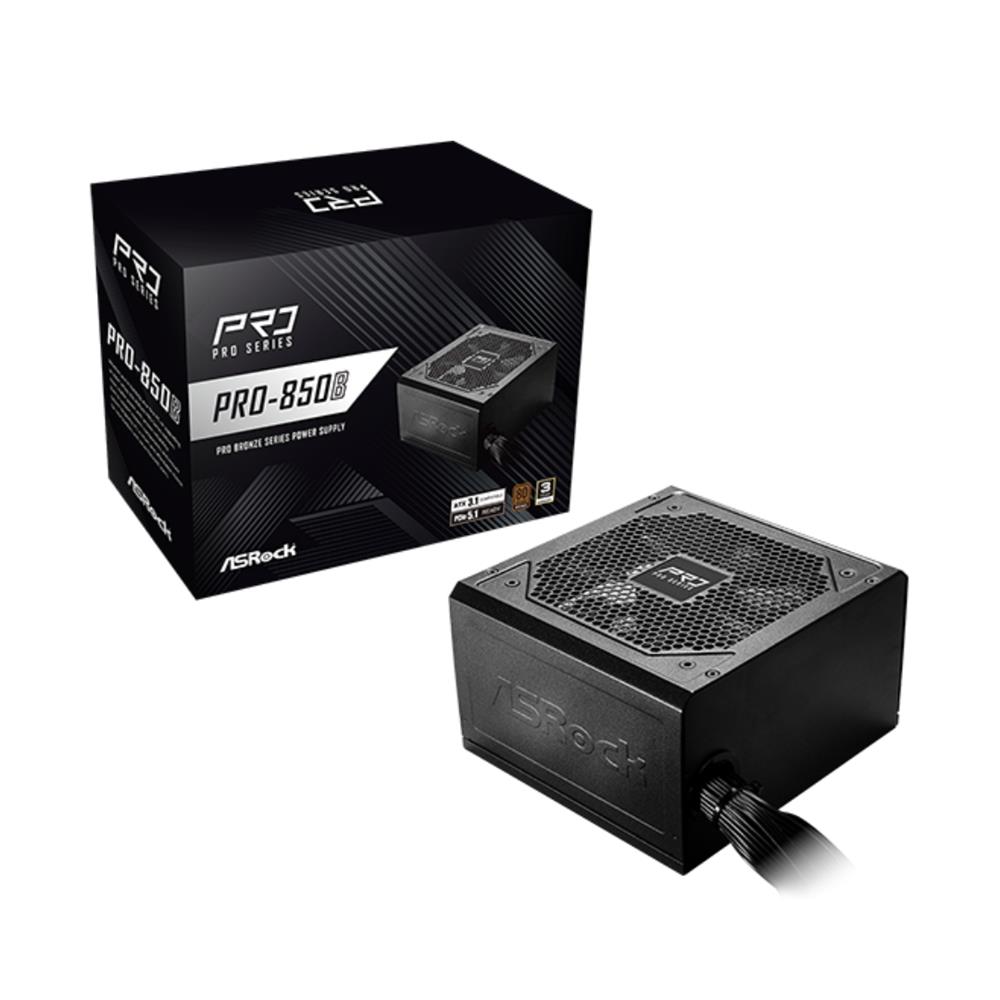 Fonte ASRock PRO-850B , 850W , 80 Plus Bronze , ATX 3.1 , PCIe 5.1 , PFC Ativo , Preto