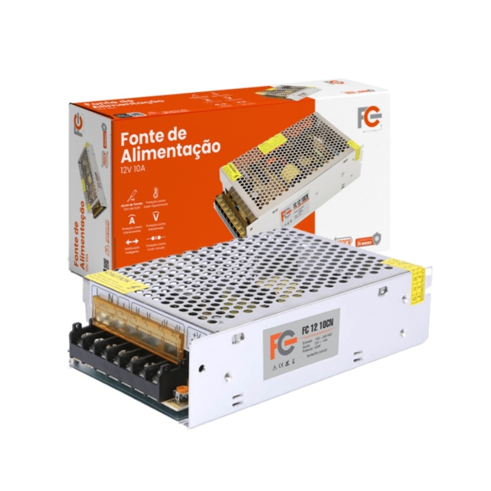 Fonte Chaveada Colmeia , FC Fontes , 12V , 10A , 120W , Bivolt 127/220V , FC1210CN