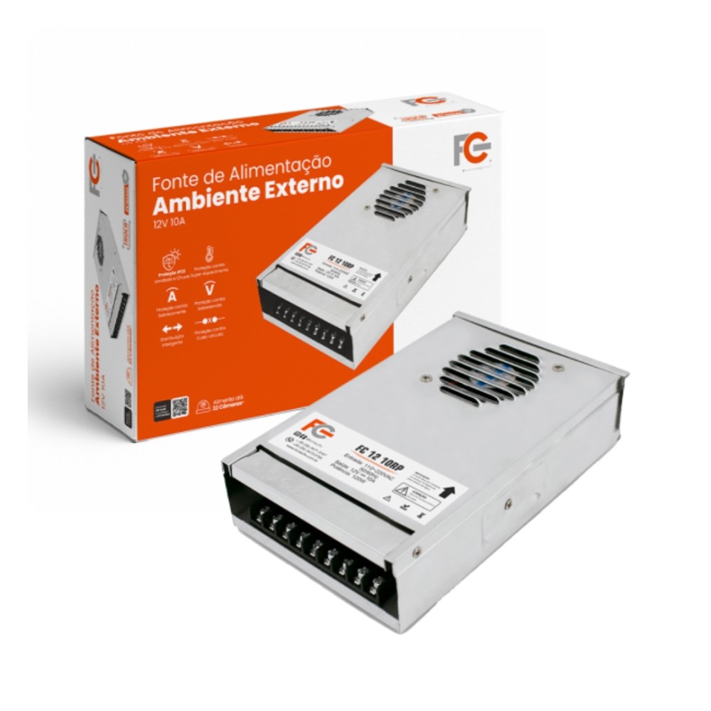 Fonte de Alimentação para CFTV , FC Fontes , 12V , 10A , 120W , Bivolt , IP23 ,  FC1210RP