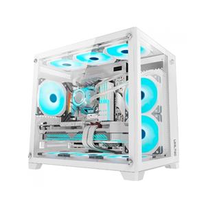 Gabinete Gamer Liketec Cube Kirra Snow , RGB , Mid Tower , Vidro Temperado , mATX , Branco , Sem Fonte , Com 4 Fans