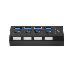 Hub USB 3.0 C3Tech HU-S300BK , 4 Portas , USB , com Chave , Preto