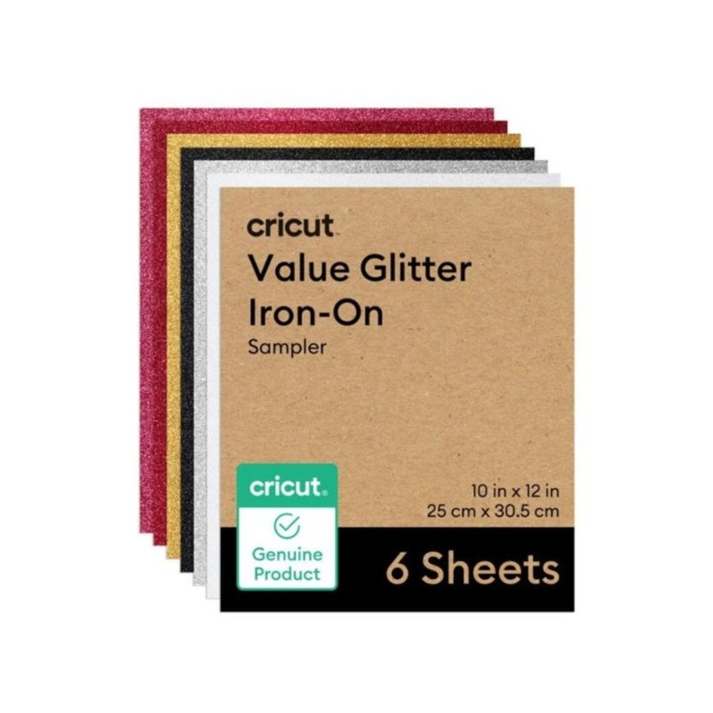 Kit Cricut Iron-On Glitter , 6 Folhas , 25,4 x 30,5 cm , Vinil Termocolante com Glitter
