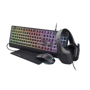 Kit Gamer 4 em 1 Trust GXT 792 Quadrox , 2 Portas USB , Teclado RBG , Preto