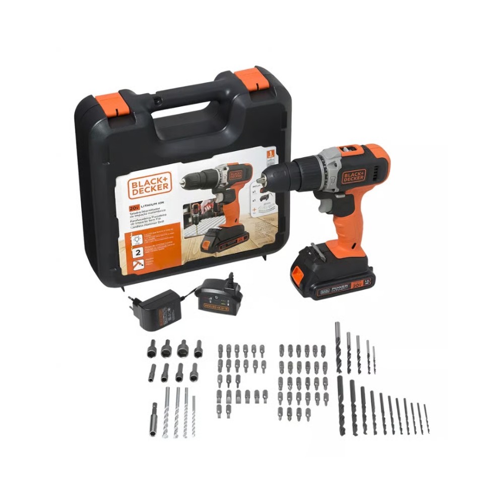 Parafusadeira Furadeira de Impacto Black+Decker , BCD704C1KA , 20V , 80 Acessórios , Sem Fio , Laranja e Preto