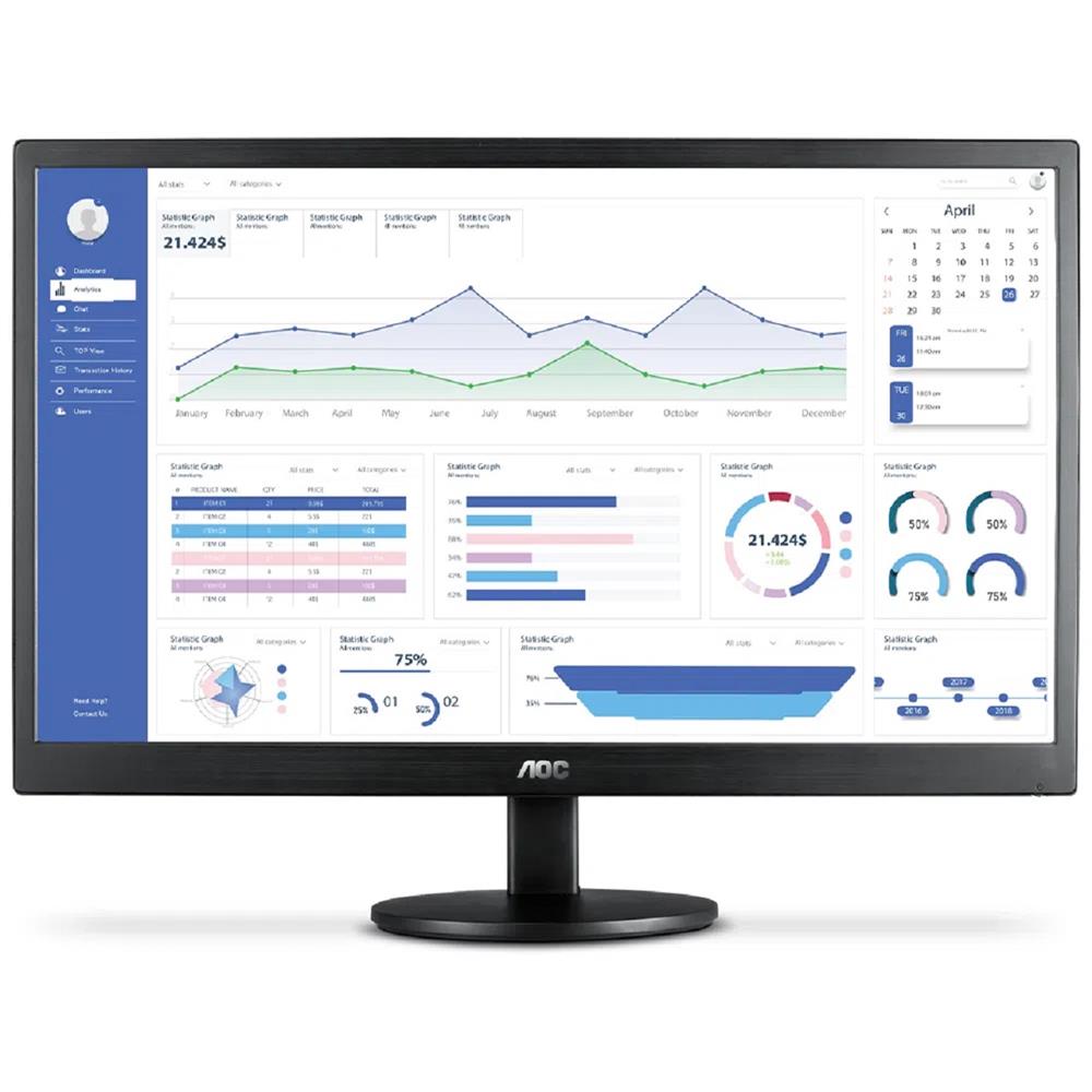 Monitor AOC 18.5" E970SWHNL , HDMI , VGA , 18.5" LED HD , 60Hz , Widescreen , Preto