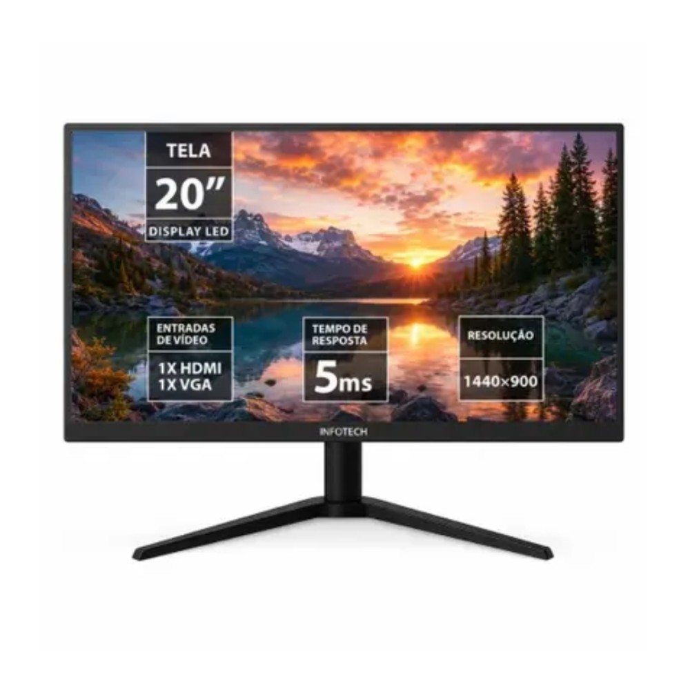 Monitor Enterprise 20" Polegadas , Conexão HDMI e VGA , 75Hz , Padrão , Vesa Design Slim , 127/220 , Preto