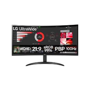 Monitor LG UltraWide 34" Curvo , WQHD , 100Hz , sRGB , FreeSync , HDMI e Display Port , Preto