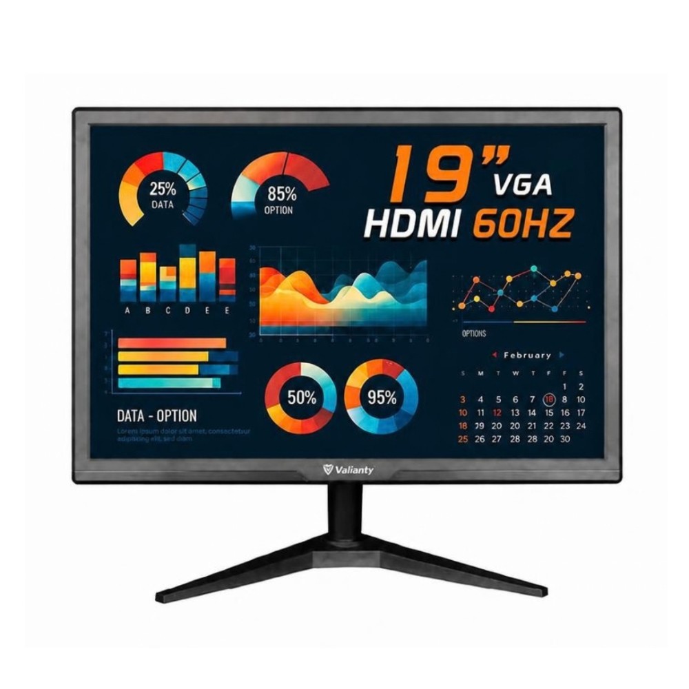 Monitor Valianty HD , 19 Polegadas , VGA , HDMI , 30W , 60Hz , Preto
