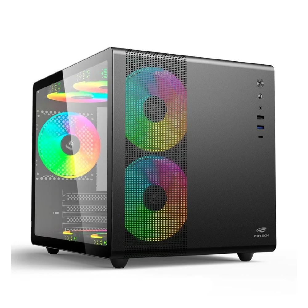 OPENBOX Gabinete C3Tech Aquarius , Mini Tower , Micro ATX , Vidro Temperado , USB-C , MT-G710BK , Preto