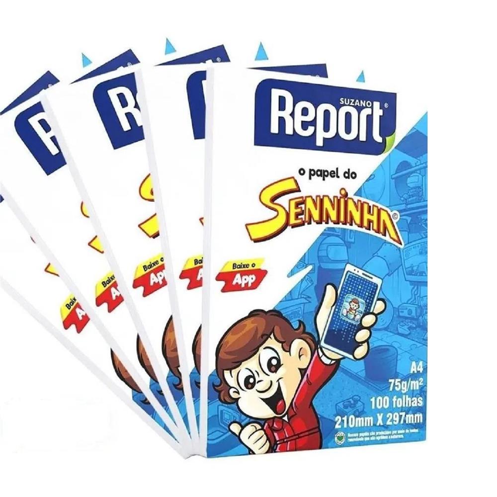 Caixa Papel Sulfite A4 Report Senninha Suzano - 25 Resmas de 100 Folhas