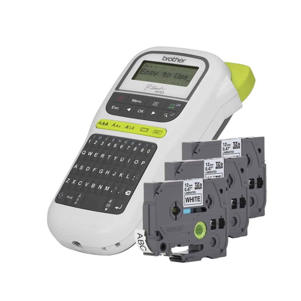 Rotulador Brother , TZe , 12mm , 180dpi , QWERTY , 3 Fontes , 3 Fitas , PT-H110BP