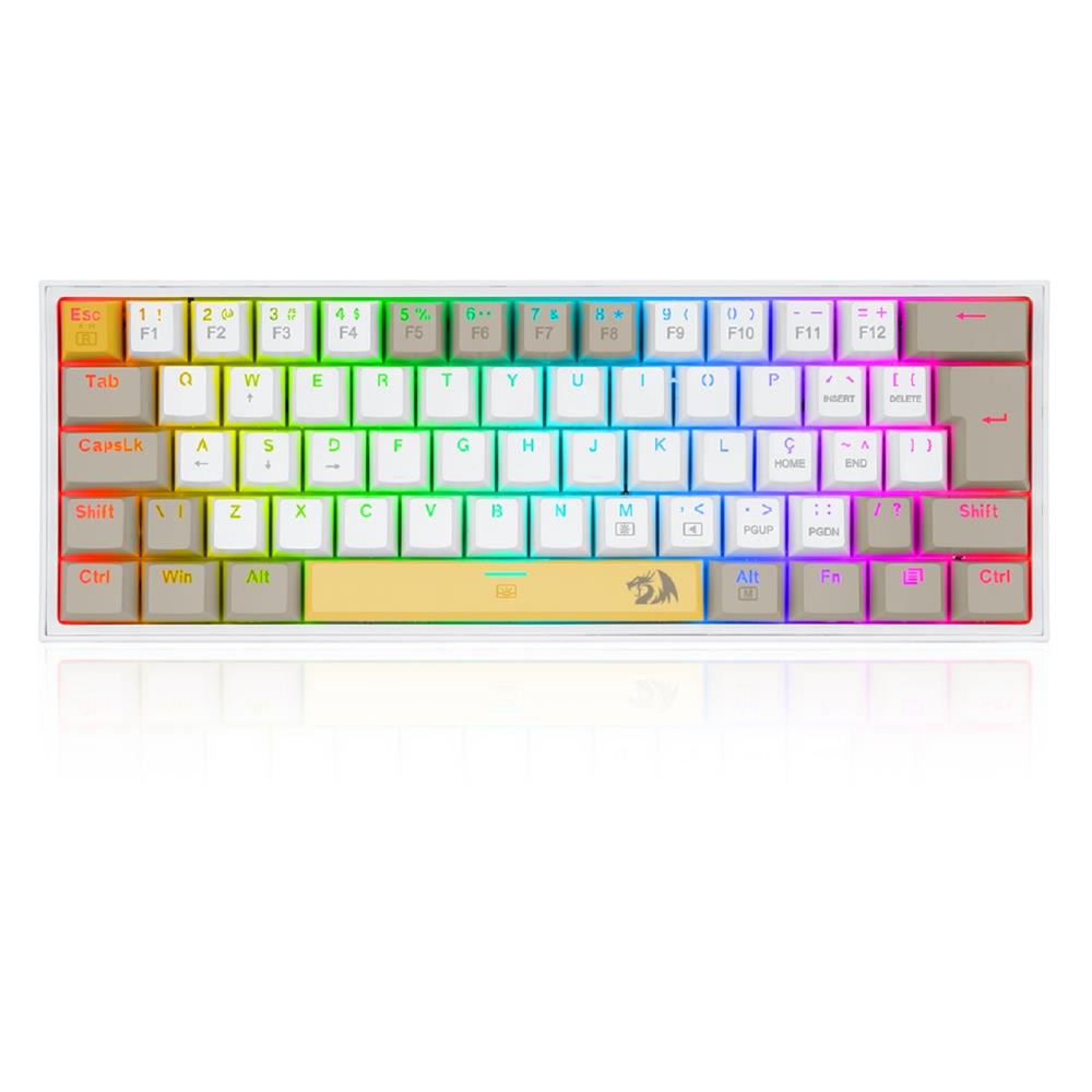 Teclado Mecânico Gamer Redragon Fizz 60% , RGB , Switch Brown , ABNT2 , USB , Branco e Cinza

