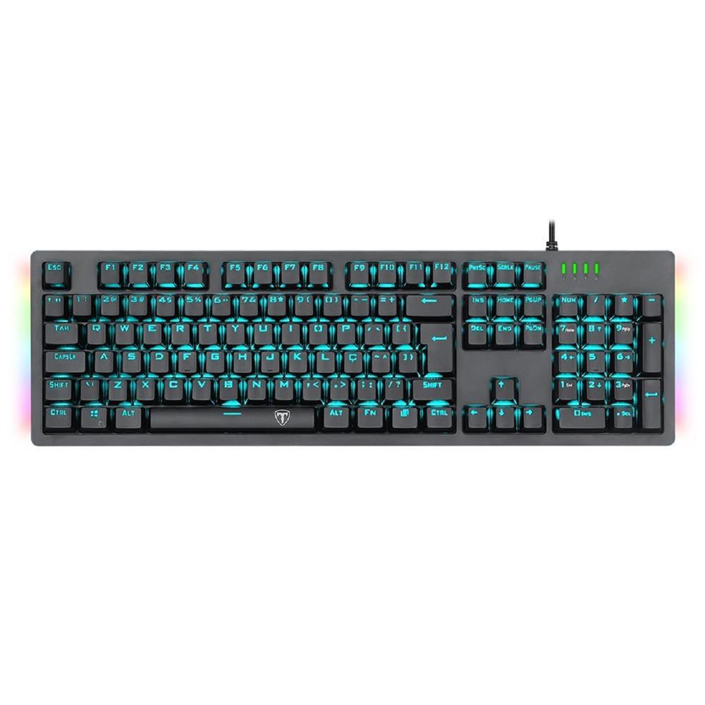 Teclado Mecânico Gamer T-Dagger Bermuda , LED Azul com Underglow Rainbow , Switch Blue , ABNT2 , USB , Preto
