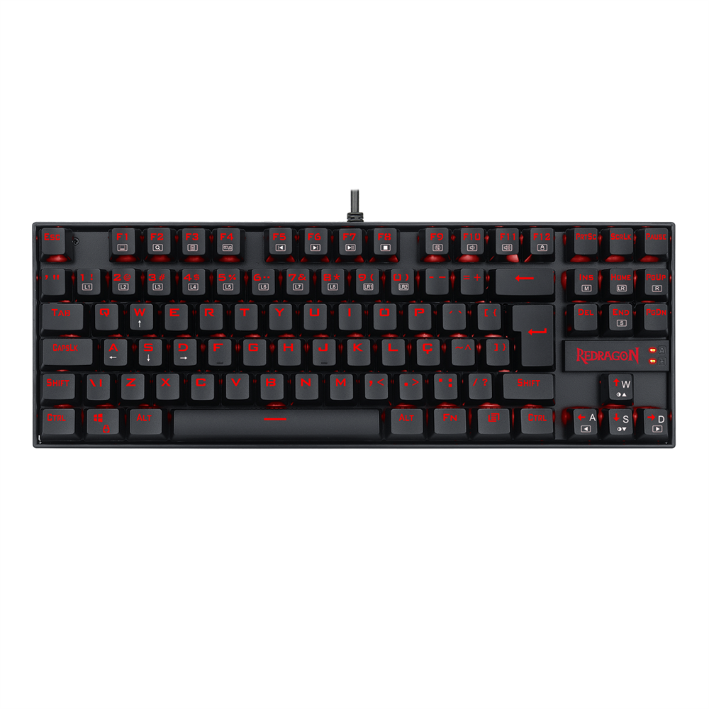 Teclado Mecânico Gamer Redragon Kumara TKL , LED Vermelho , Switch Blue , ABNT2 , USB , Preto