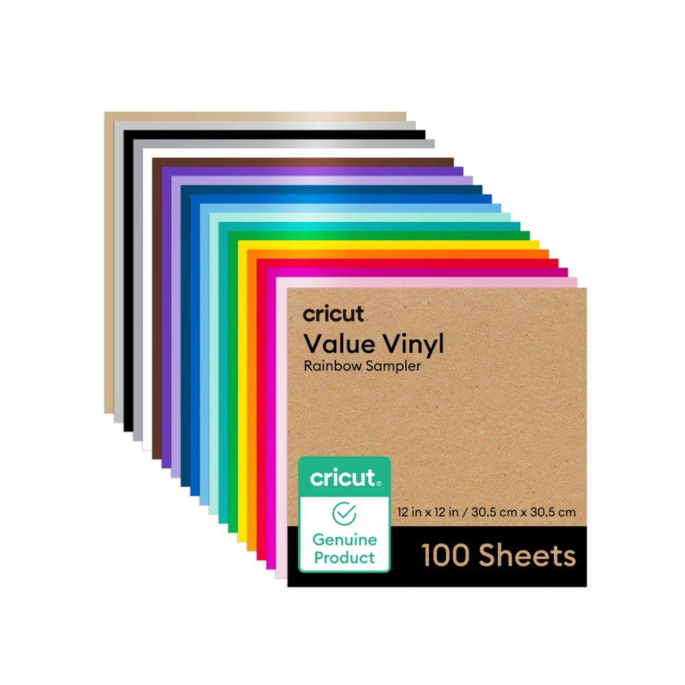 Vinil Adesivo Permanente Arco-Íris Cricut Value , 30,5 x 30,5 cm , Fosco , 100 Folhas , 19 Cores , 2010888