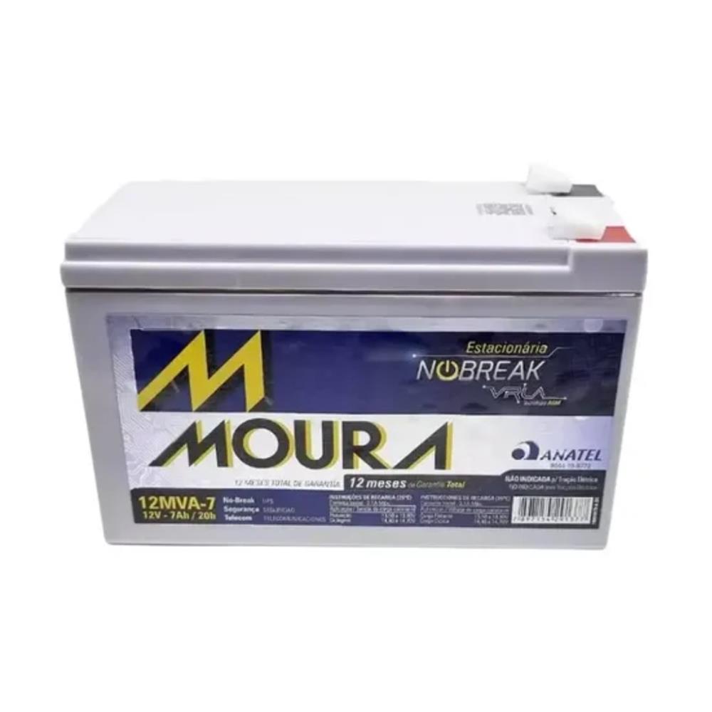 Bateria Estacionária Moura VRLA 12MVA7 - 7Ah, Livre de Manutenção, Para Nobreak, Cinza
