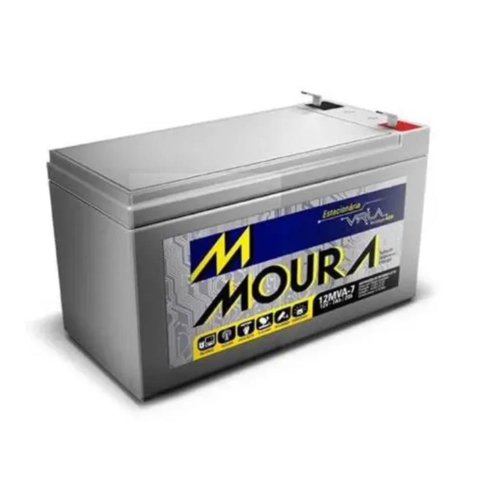 Bateria Estacionária Moura VRLA 12MVA7 - 7Ah, Livre de Manutenção, Para Nobreak, Cinza