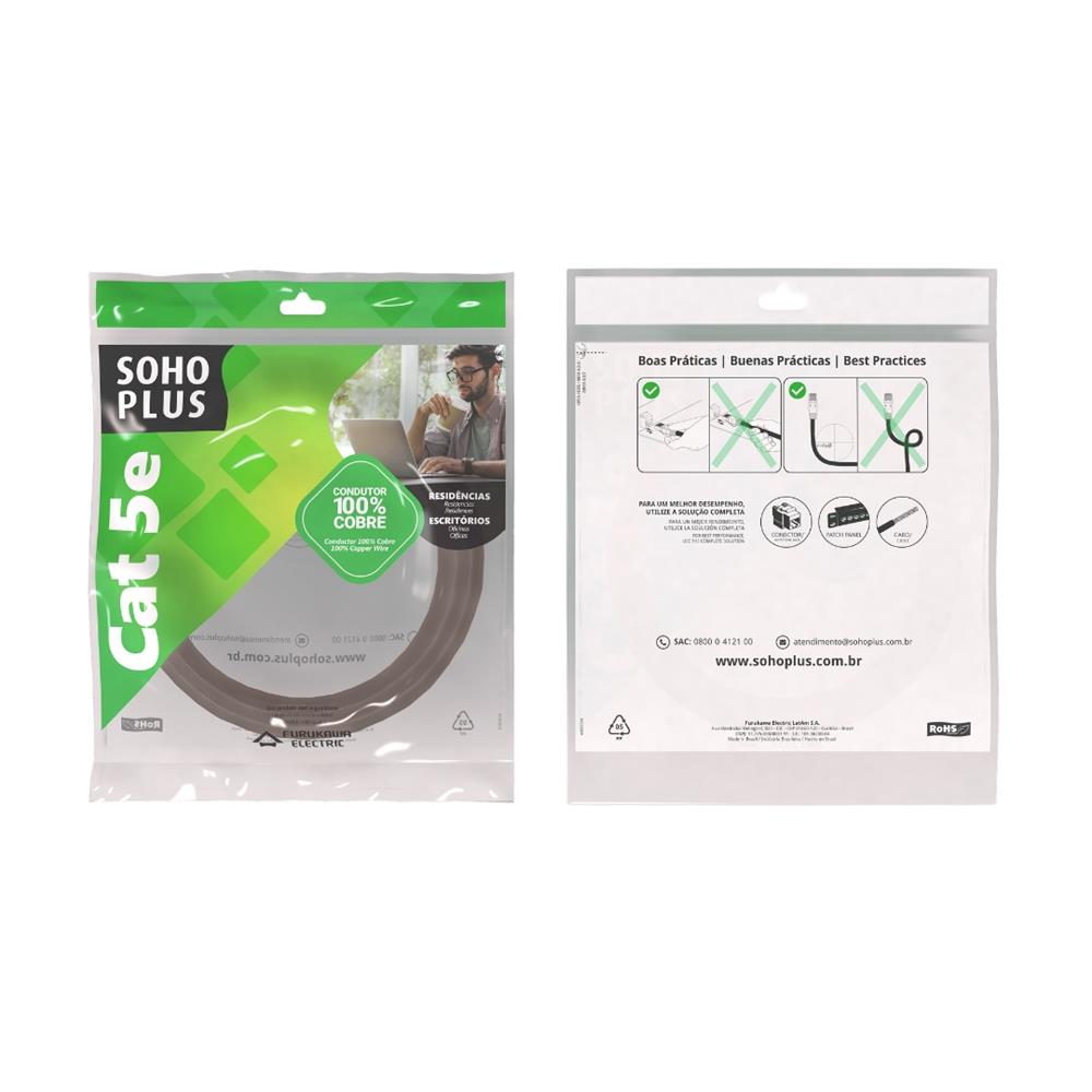 Cabo de Rede, Patch Cord U/UTP Categoria 6, Sohoplus, 2,5 m, CMX T568A/B, Preto