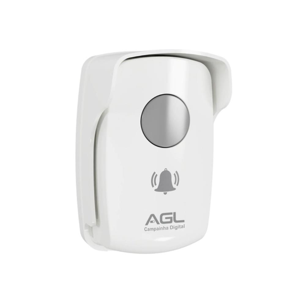 Campainha Digital Sem Fio AGL, 433 MHz, Bateria Recarregável, Branco