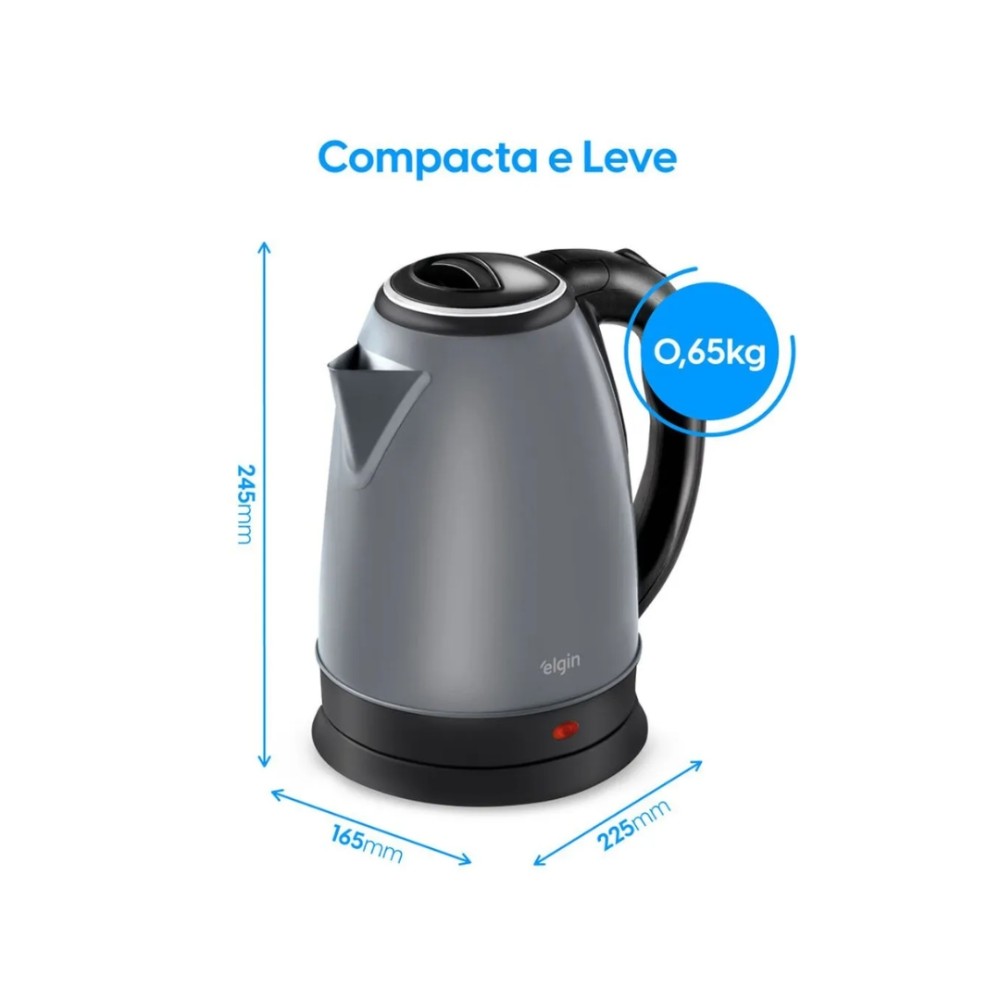 Chaleira Elétrica Elgin, 1,8 Litros, Aço Inoxidável, Sem Fio, Cinza, 42CHA1002000