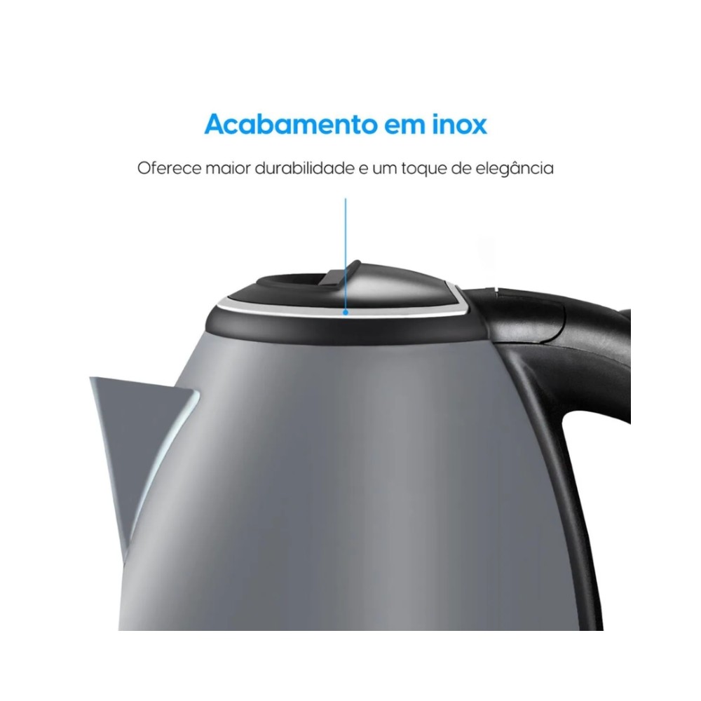 Chaleira Elétrica Elgin, 1,8 Litros, Aço Inoxidável, Sem Fio, Cinza, 42CHA1002000