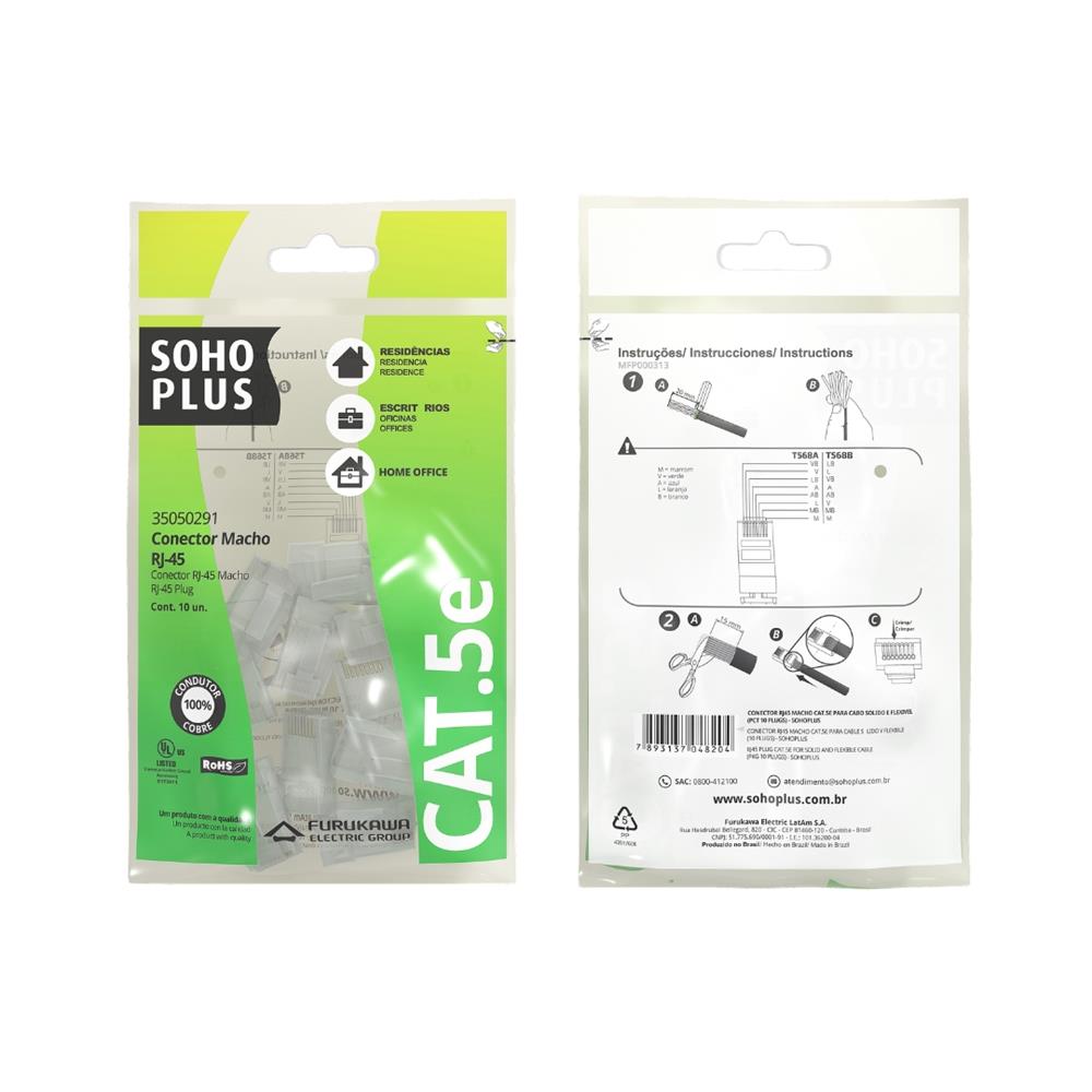Conector Macho Sohoplus RJ45 CAT5E Furukawa Com 10
