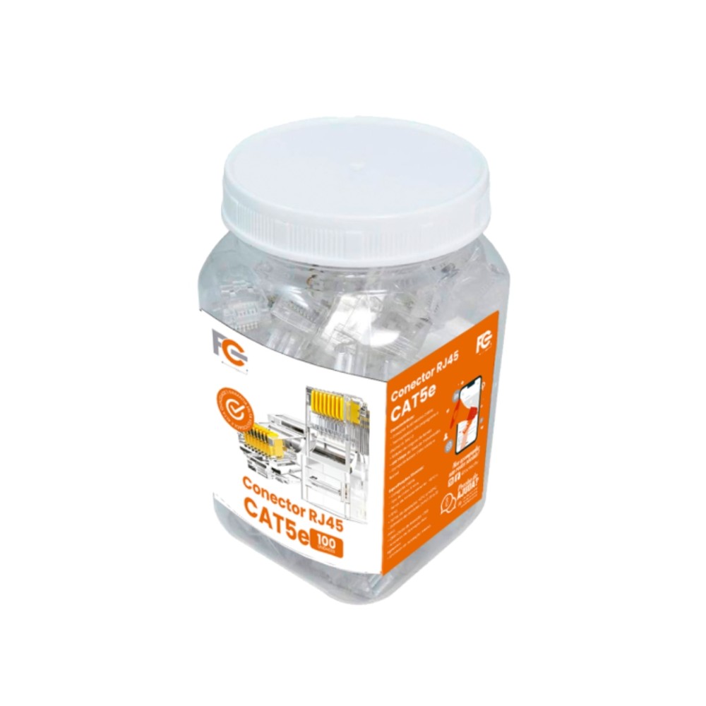 Conector RJ45 Cat5e, FC Fontes, 8 Vias, 100 MHz, Até 1 Gbps, PoE 802.3af/at, Transparente, FCRJ45T5N