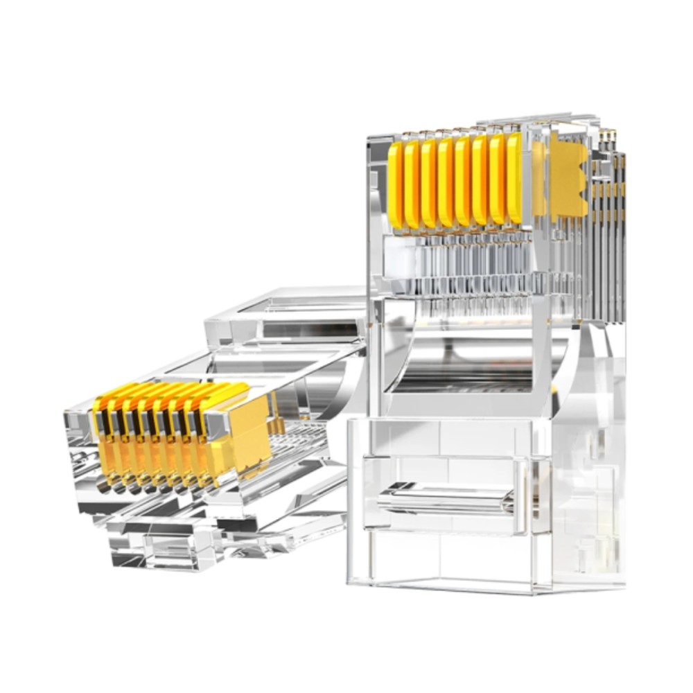 Conector RJ45 Cat5e, FC Fontes, 8 Vias, 100 MHz, Até 1 Gbps, PoE 802.3af/at, Transparente, FCRJ45T5N